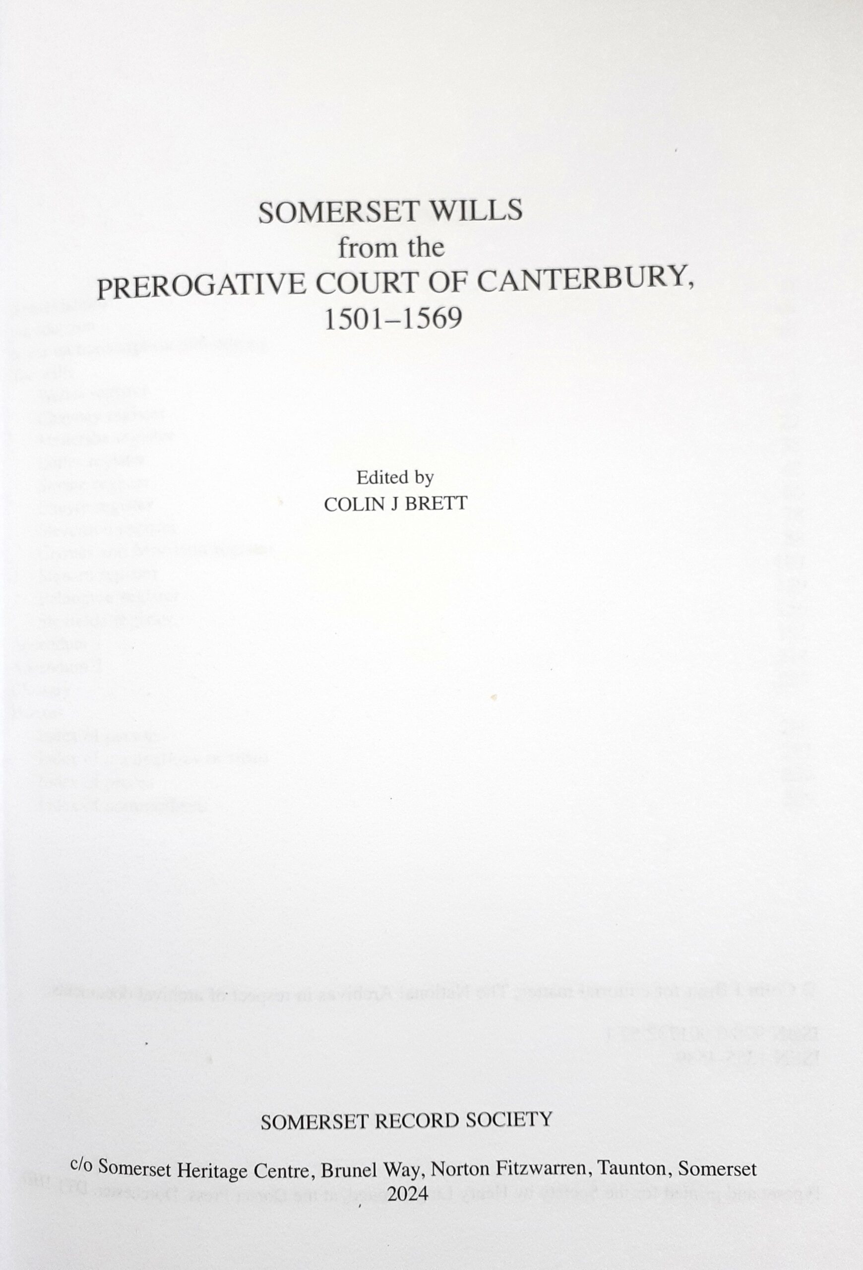 Somerset Wills from the Prerogative Court of Canterbury, 1501-1569 Cover